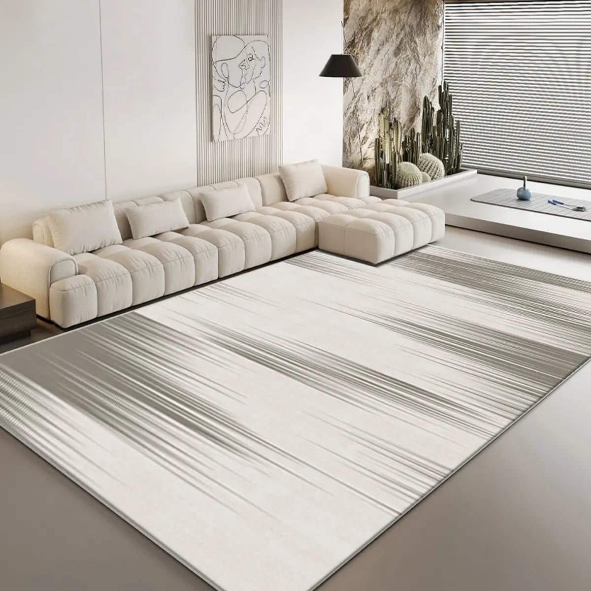Anti-Slip Backing Modern Striped Polyester Area Rug Image - 5