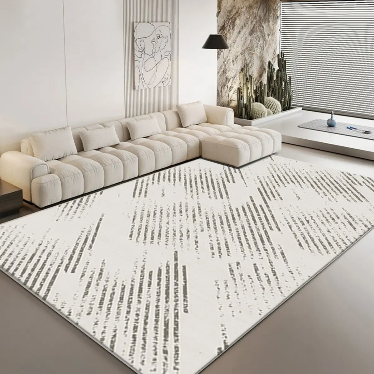Anti-Slip Backing Modern Striped Polyester Area Rug Image - 8
