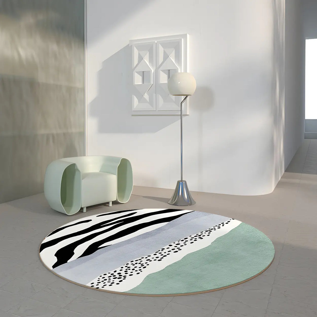 Anti-Slip Backing Round Polyester Color Block Area Rug Image - 1