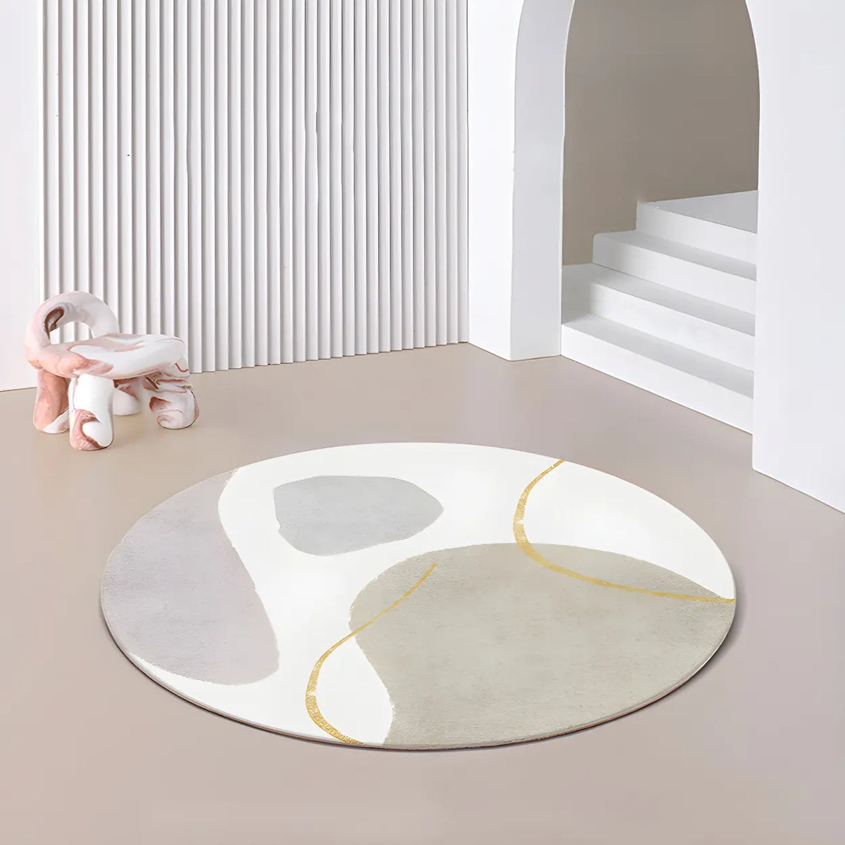 Anti-Slip Backing Round Polyester Color Block Area Rug Image - 5