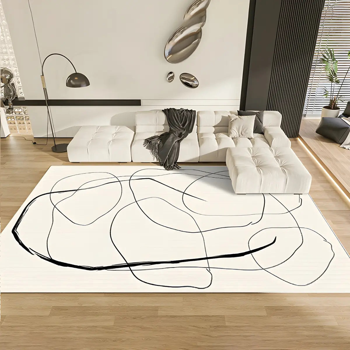 Anti-Slip Design Abstract White Rectangular Area Rug Image - 1