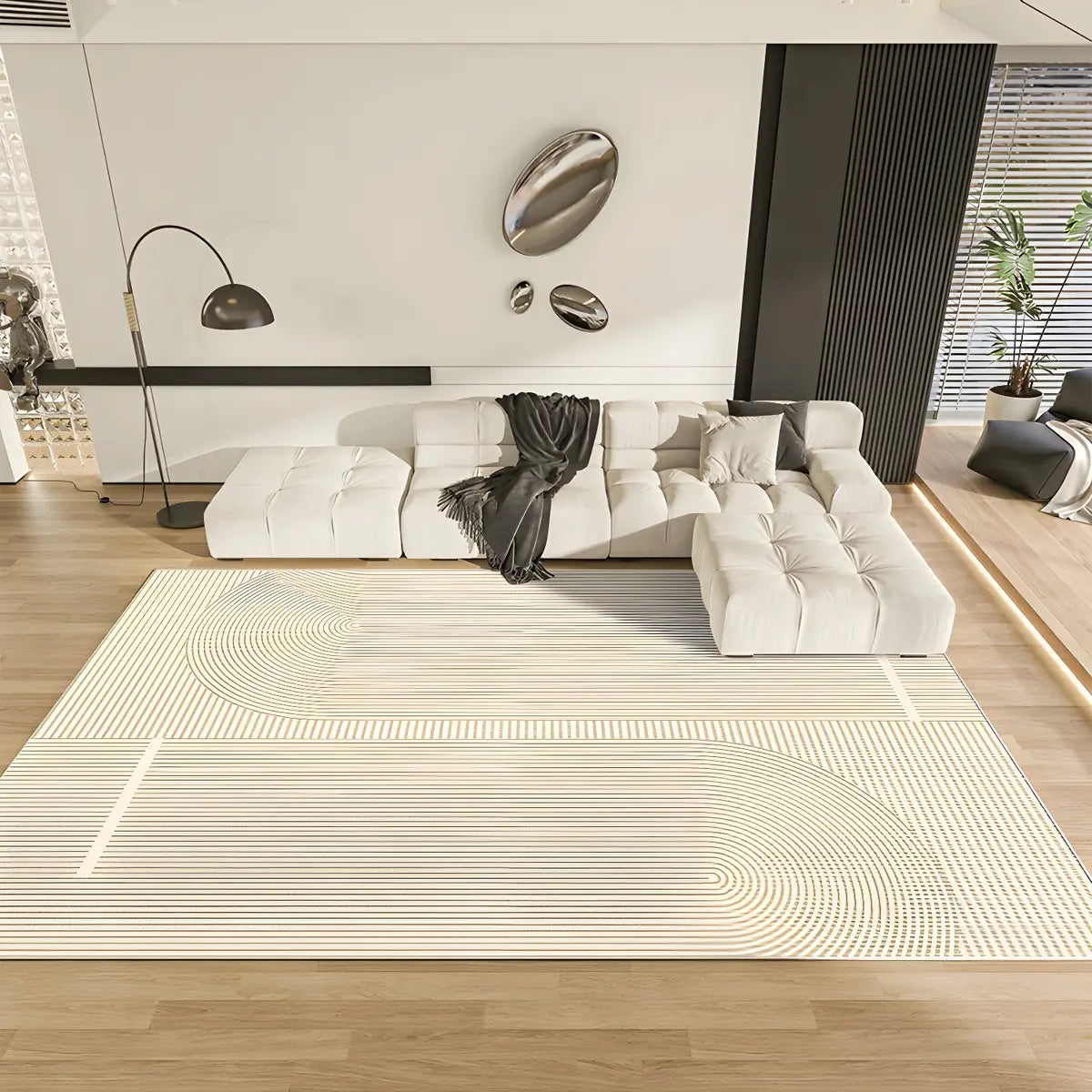 Anti-Slip Design Abstract White Rectangular Area Rug Image - 4