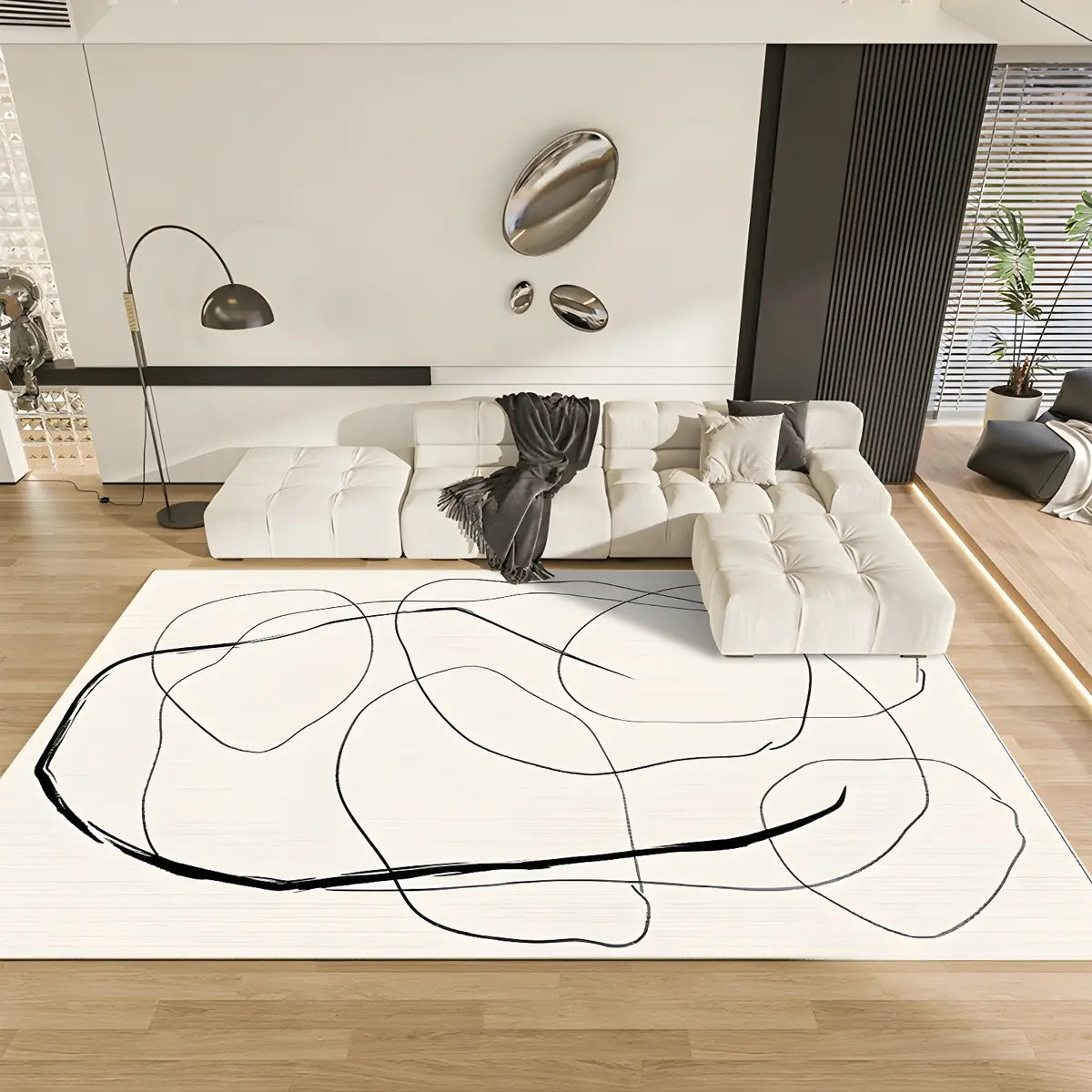 Anti-Slip Design Abstract White Rectangular Area Rug Image - 5