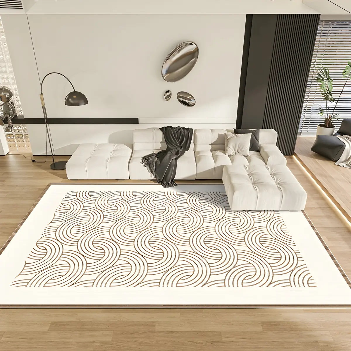 Anti-Slip Design Abstract White Rectangular Area Rug Image - 6