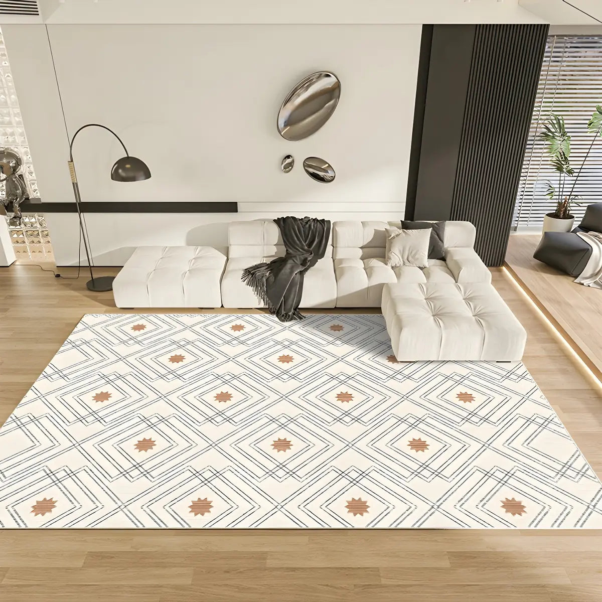 Anti-Slip Design Abstract White Rectangular Area Rug Image - 7