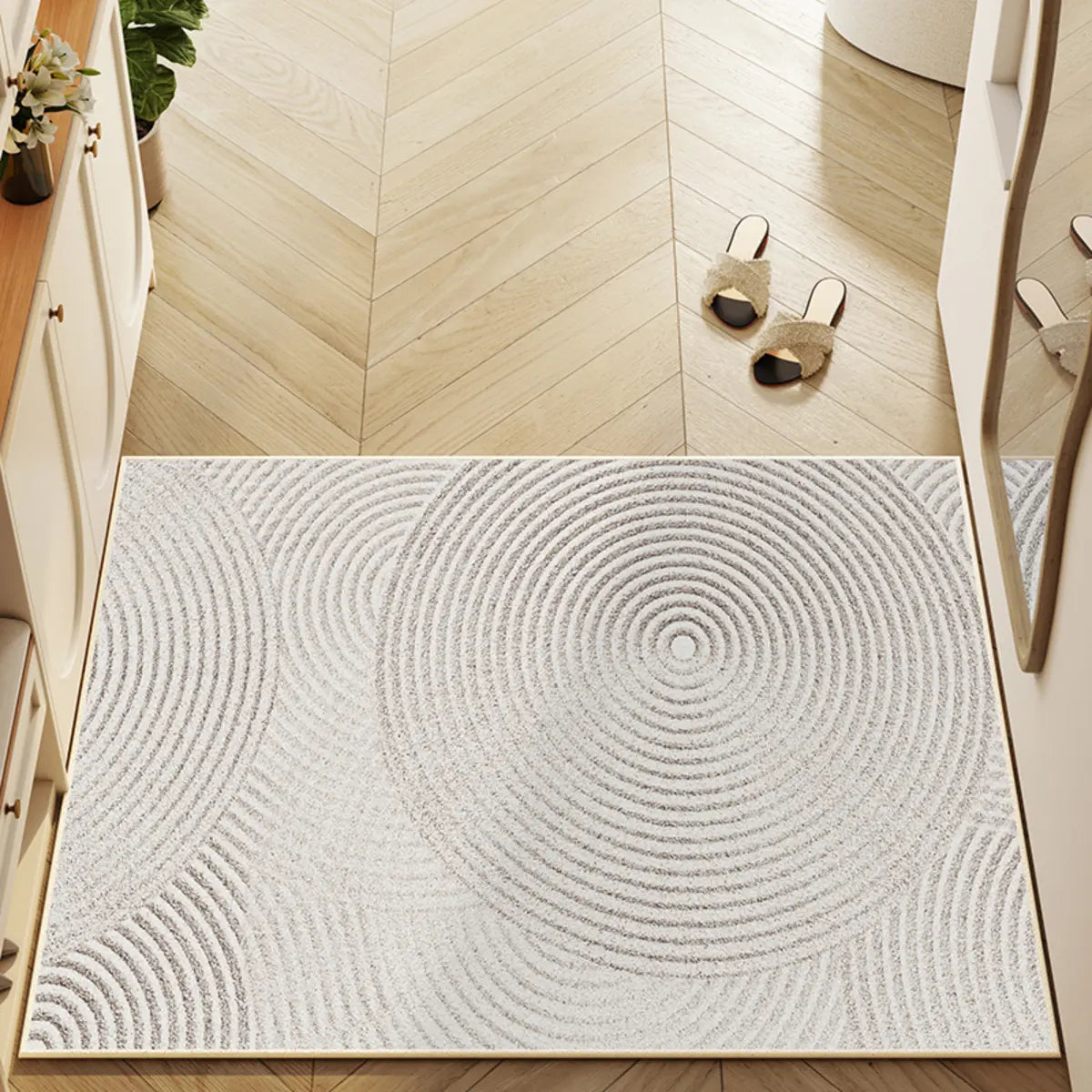 Anti-Slip Minimalist Geometric Cotton Blend Area Rug Image - 1