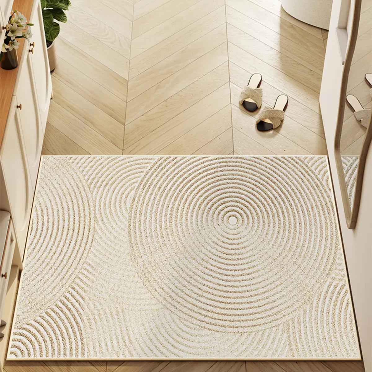 Anti-Slip Minimalist Geometric Cotton Blend Area Rug Image - 2