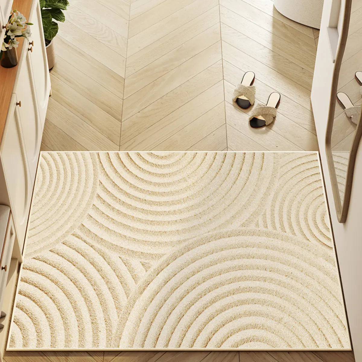 Anti-Slip Minimalist Geometric Cotton Blend Area Rug Image - 3