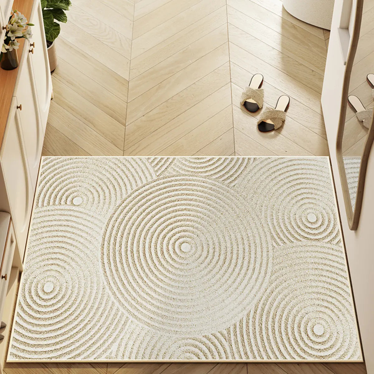 Anti-Slip Minimalist Geometric Cotton Blend Area Rug Image - 4