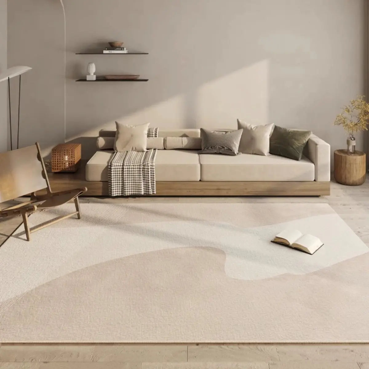 Anti-Slip Modern Beige Geometric Polyester Area Rug Image - 2