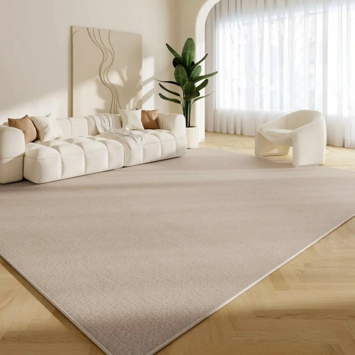 Anti-Slip Modern Beige Geometric Polyester Area Rug Image - 3