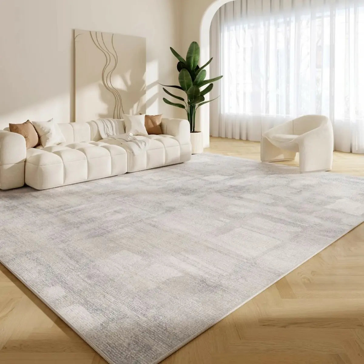 Anti-Slip Modern Beige Geometric Polyester Area Rug Image - 4