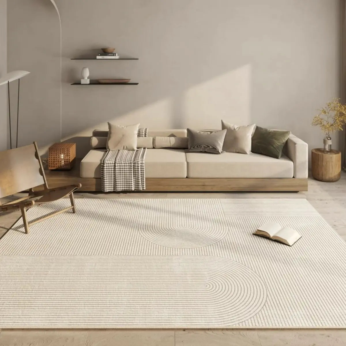 Anti-Slip Modern Beige Geometric Polyester Area Rug Image - 5