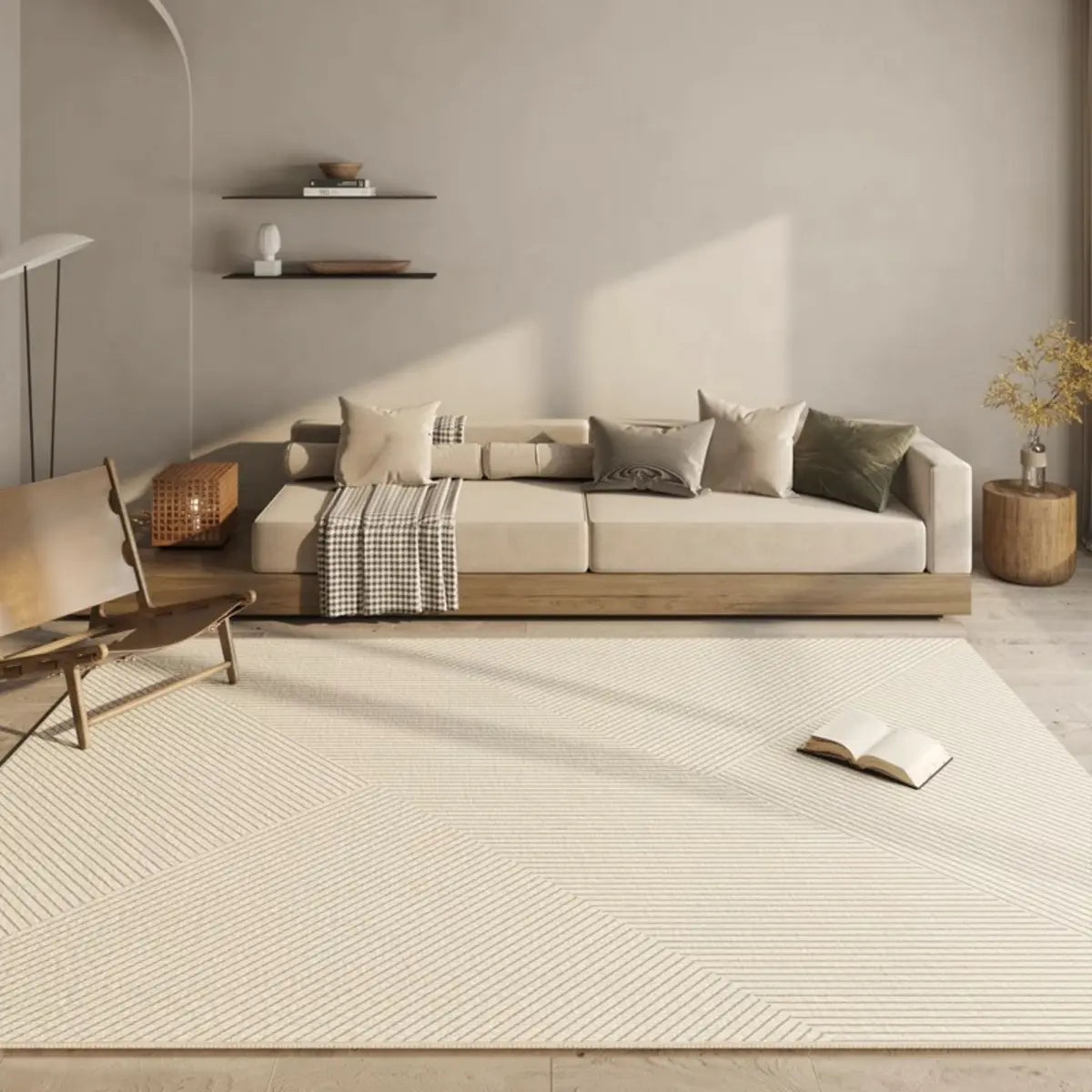 Anti-Slip Modern Beige Geometric Polyester Area Rug Image - 7