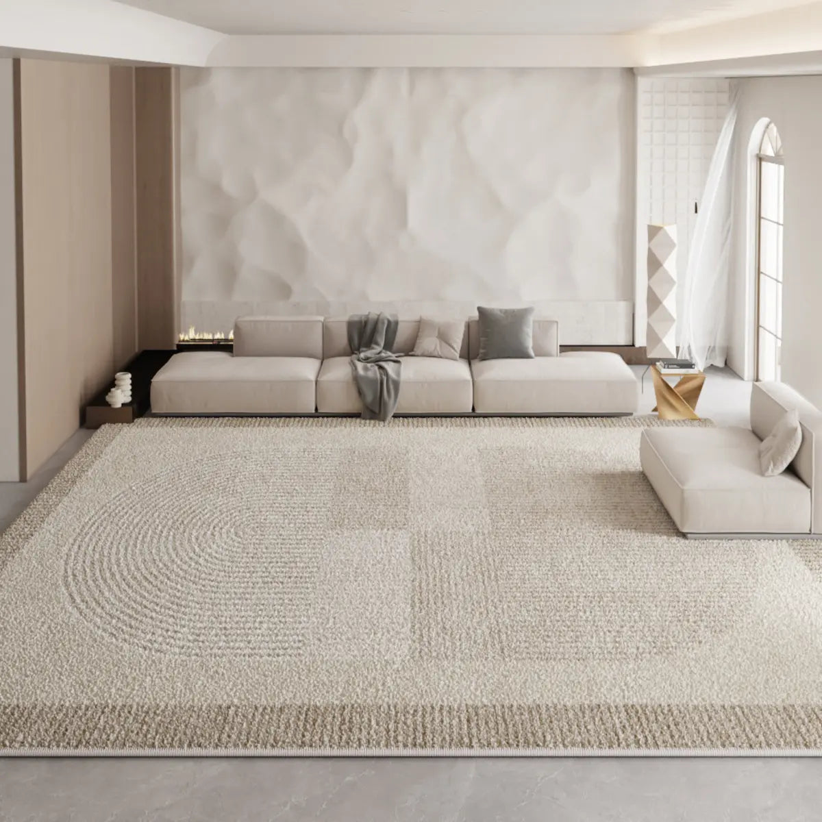 Anti-Slip Modern Geometric Plush Apricot Area Rug Image - 4