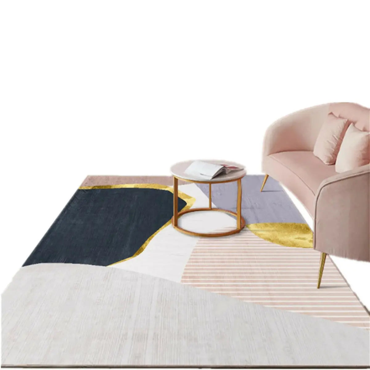 Anti-Slip Modern Geometric Polyester Pink Area Rug Image - 10