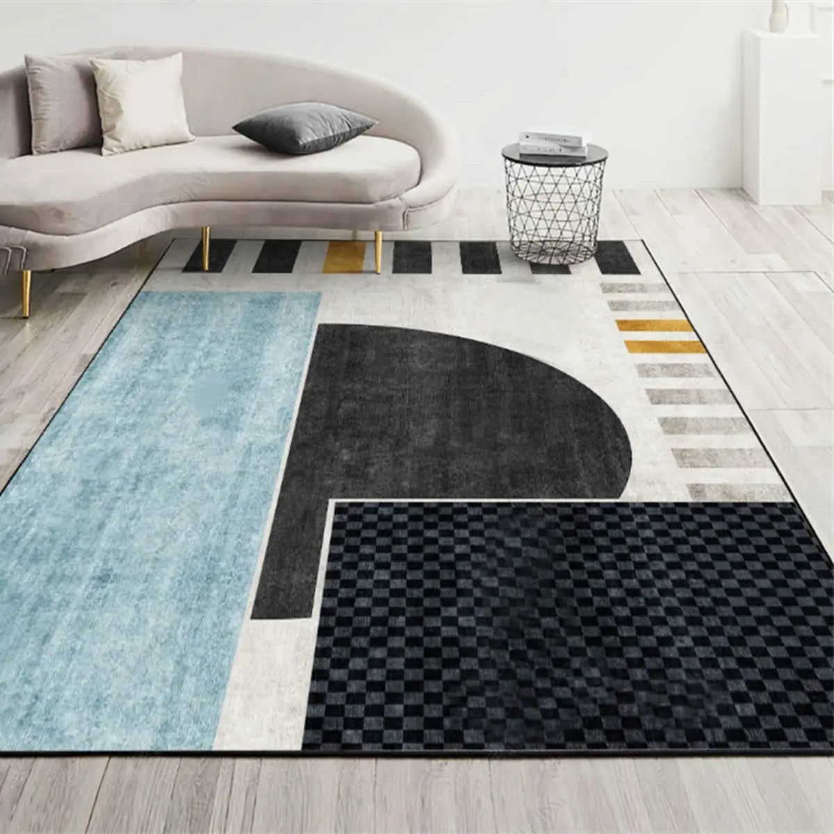 Anti-Slip Modern Geometric Polyester Pink Area Rug Image - 12