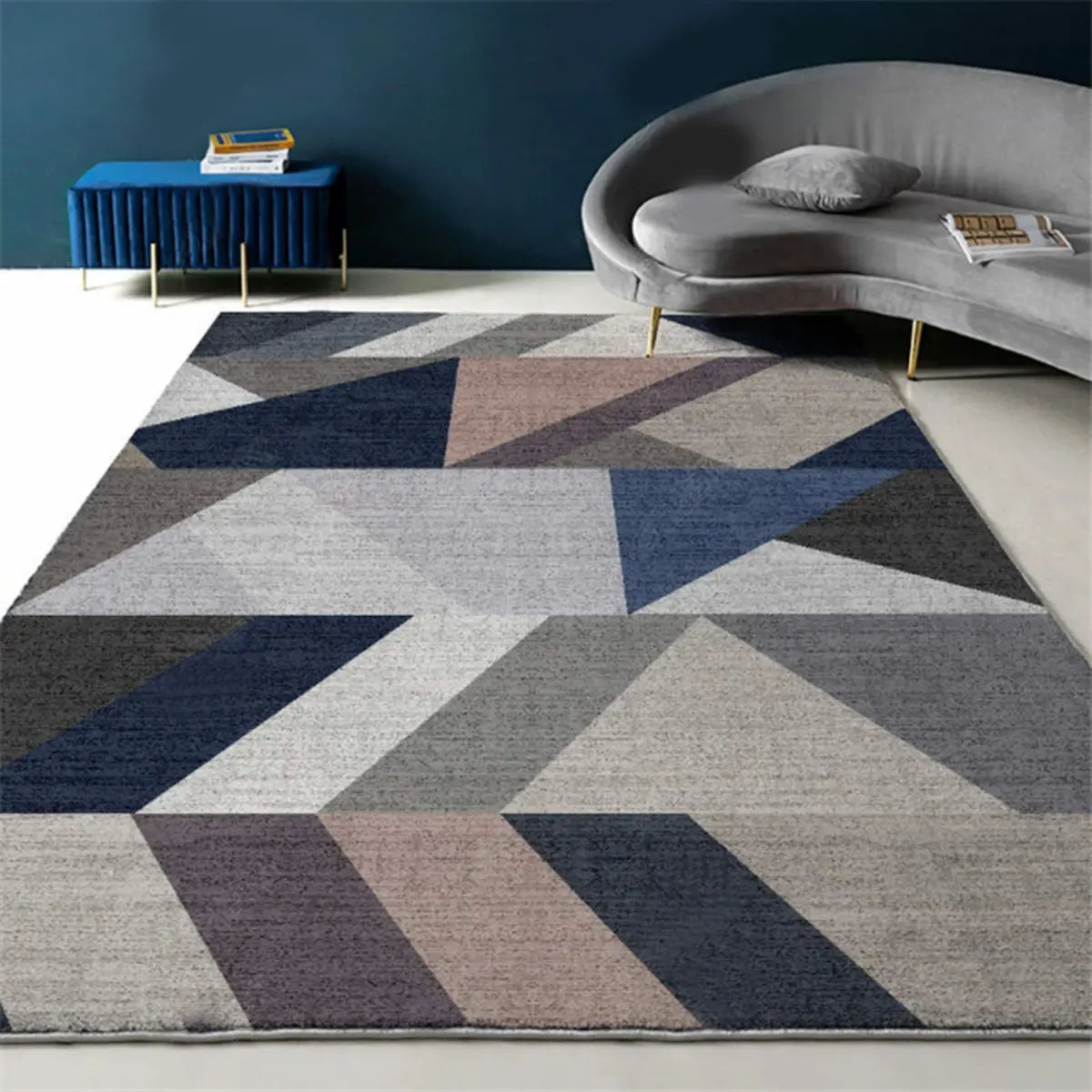 Anti-Slip Modern Geometric Polyester Pink Area Rug Image - 13