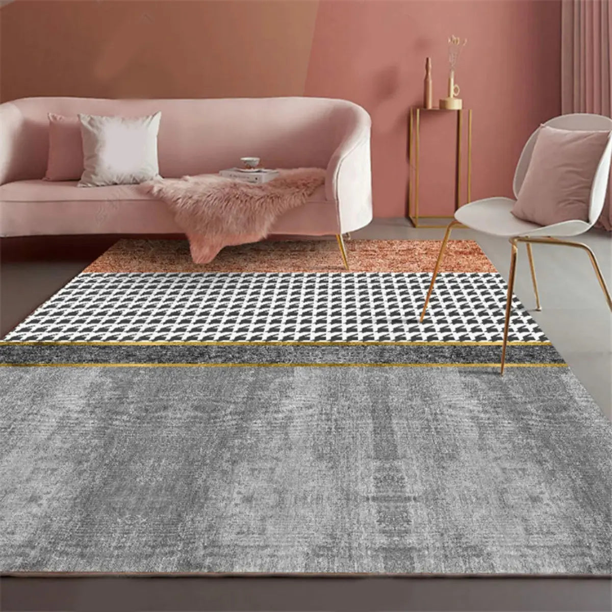 Anti-Slip Modern Geometric Polyester Pink Area Rug Image - 15