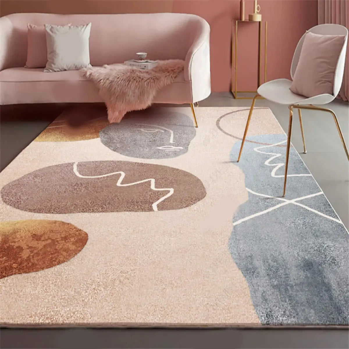 Anti-Slip Modern Geometric Polyester Pink Area Rug Image - 17