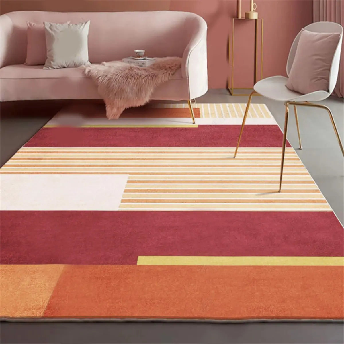 Anti-Slip Modern Geometric Polyester Pink Area Rug Image - 18