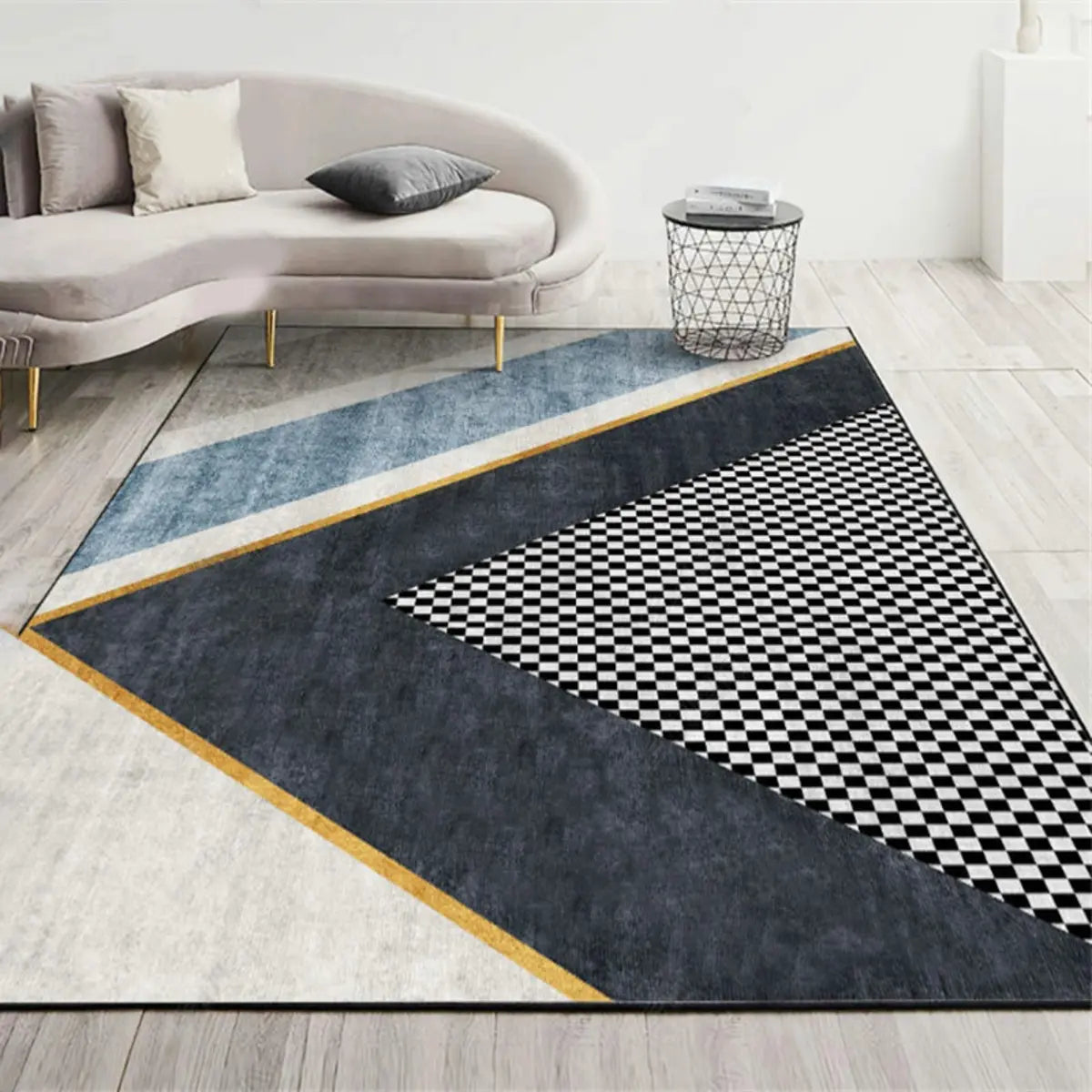 Anti-Slip Modern Geometric Polyester Pink Area Rug Image - 2