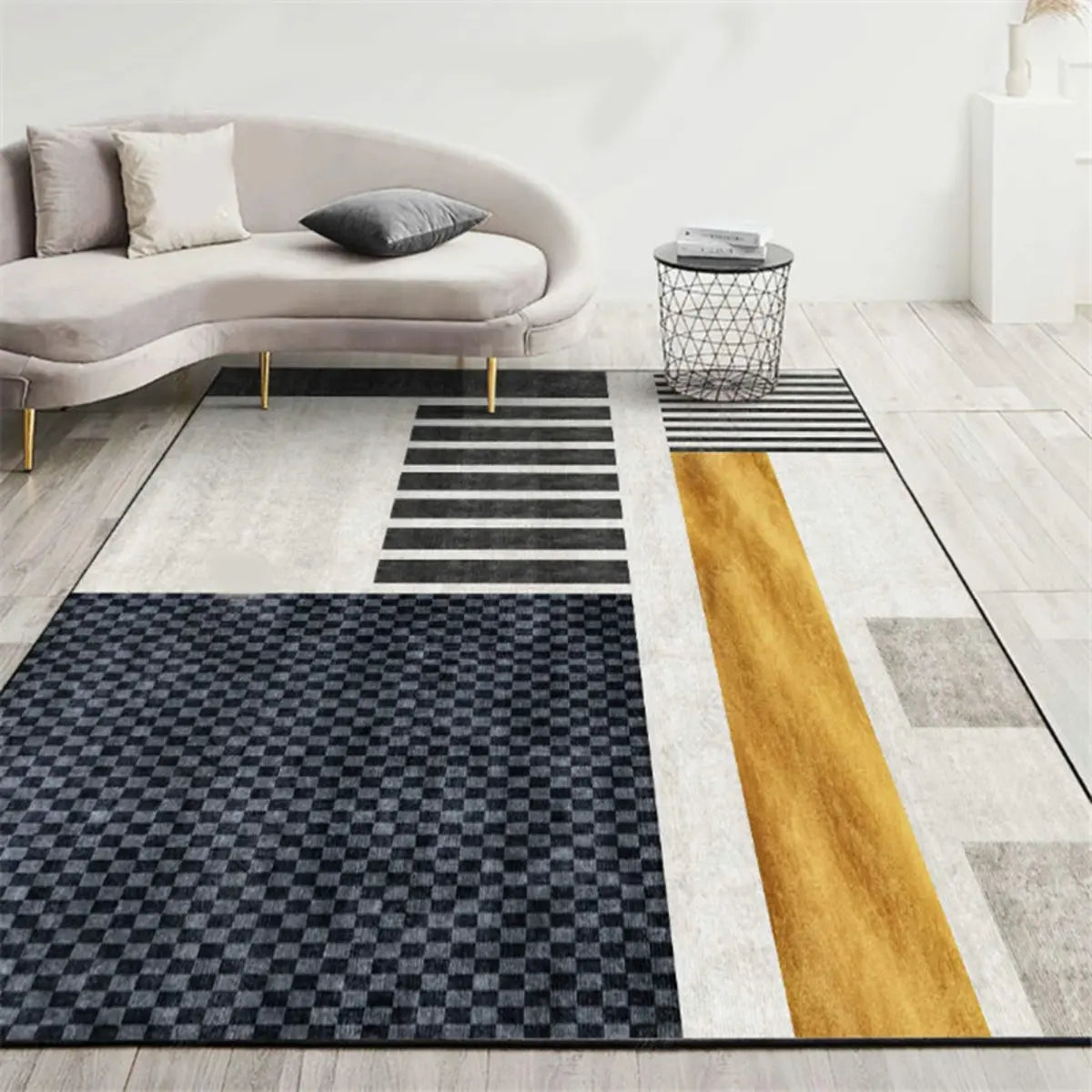 Anti-Slip Modern Geometric Polyester Pink Area Rug Image - 6
