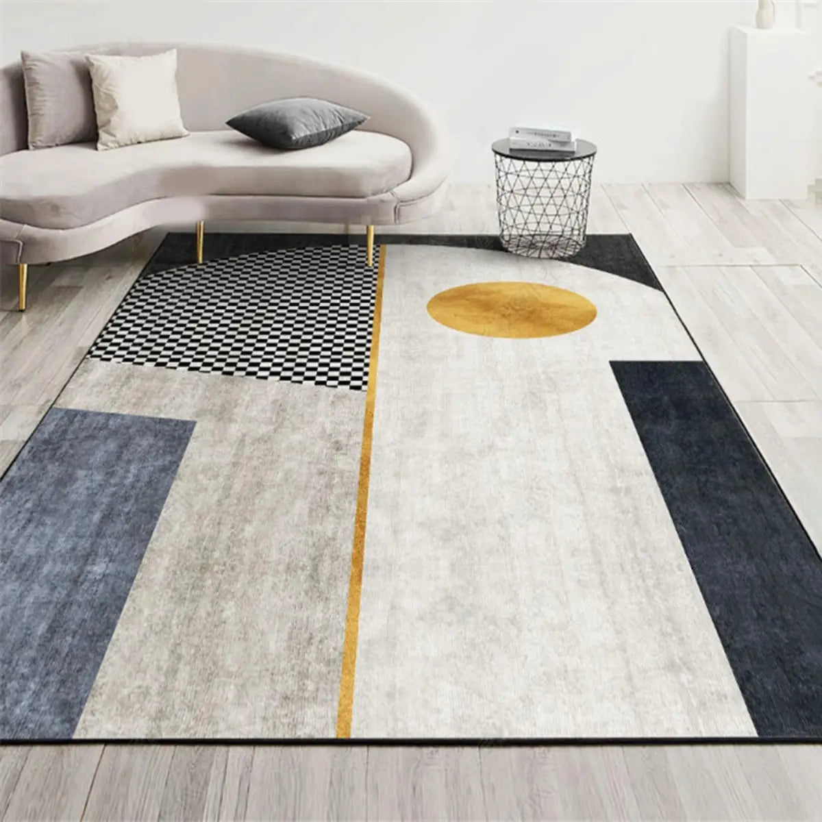 Anti-Slip Modern Geometric Polyester Pink Area Rug Image - 7