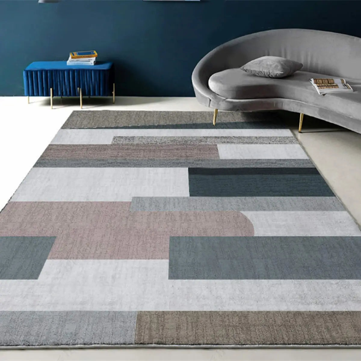 Anti-Slip Modern Geometric Polyester Pink Area Rug Image - 8