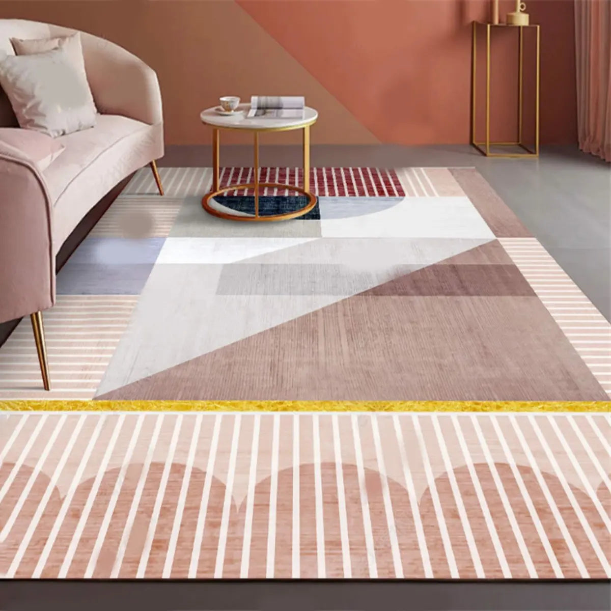 Anti-Slip Modern Geometric Polyester Pink Area Rug Image - 9