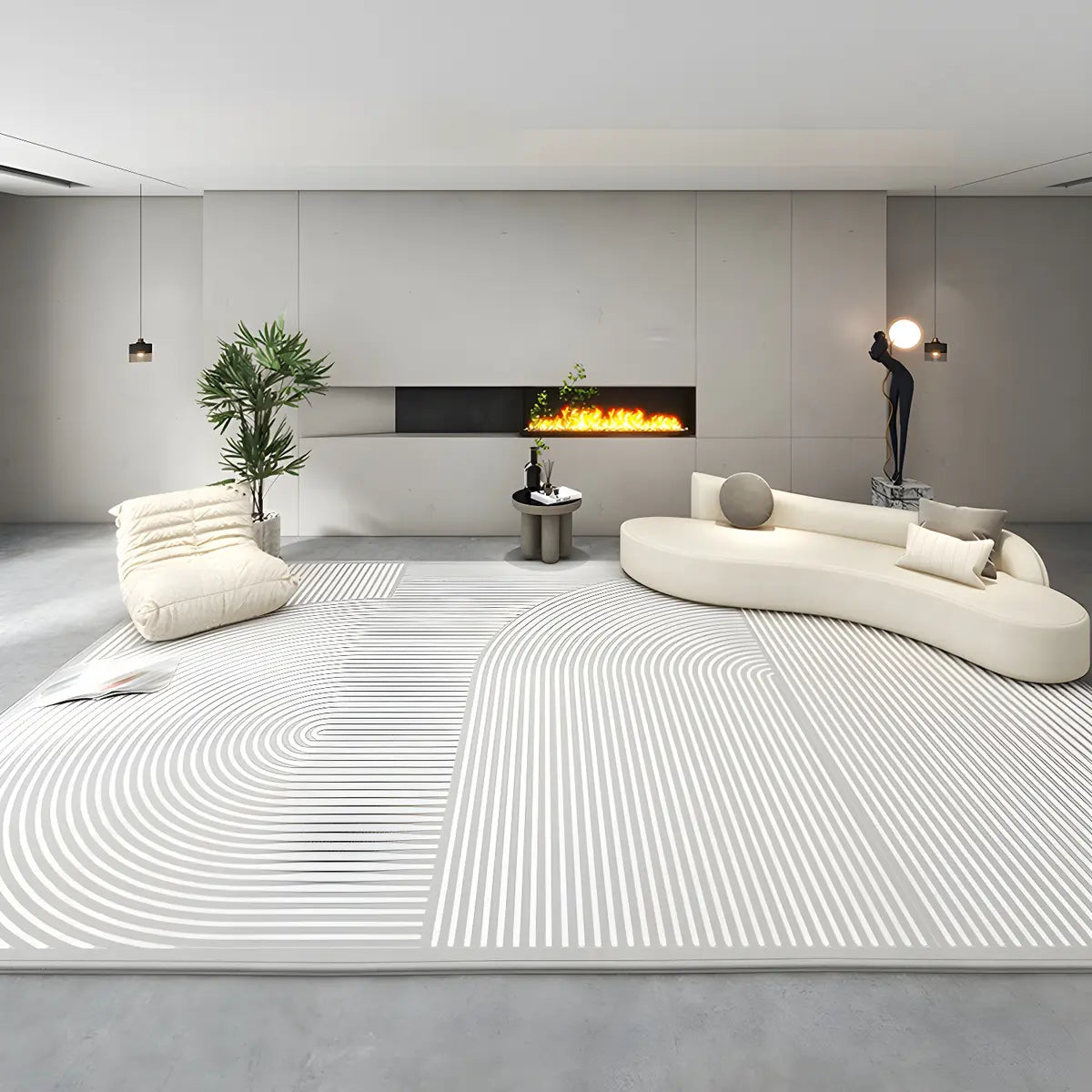 Anti-Slip Simple Geometric Beige Polyester Area Rug Image - 1