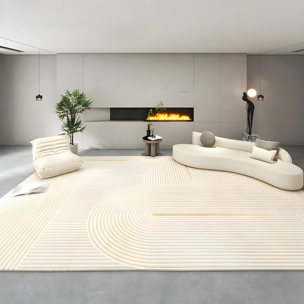 Anti-Slip Simple Geometric Beige Polyester Area Rug Image - 2