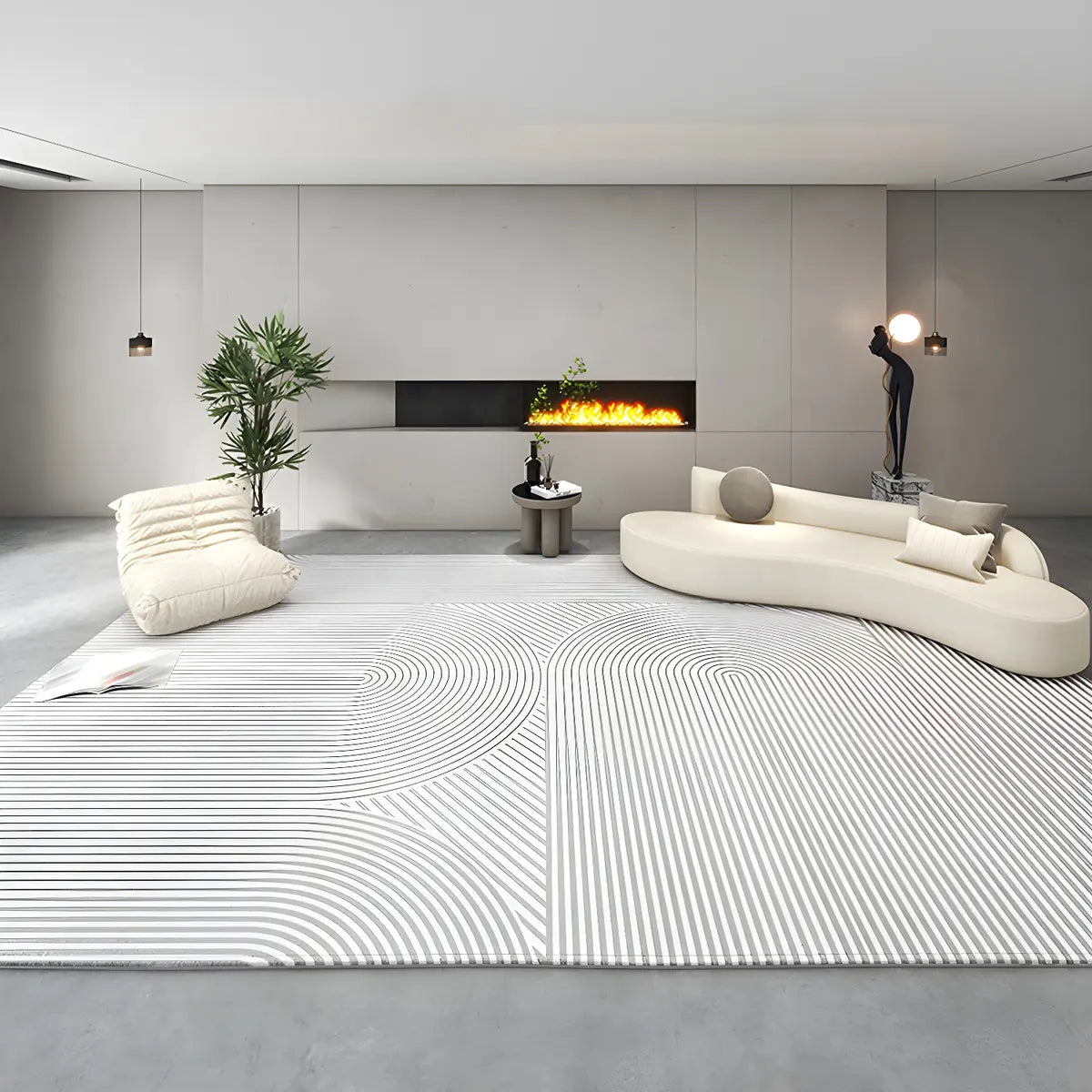 Anti-Slip Simple Geometric Beige Polyester Area Rug Image - 3