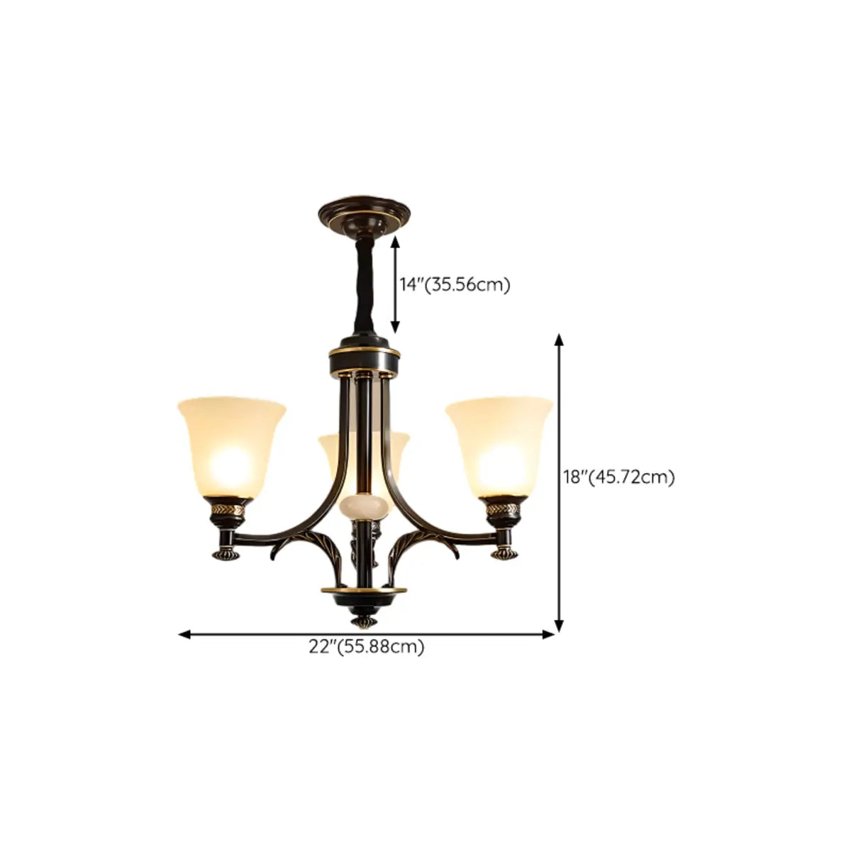 Antique Black Bronze Glass Bell Round Living Room Chandelier