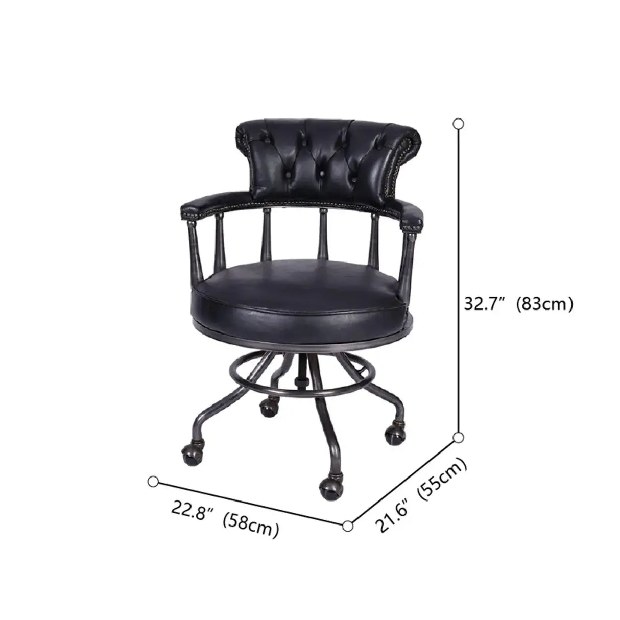 Antique Black Leather Chesterfield Office Chair with Casters