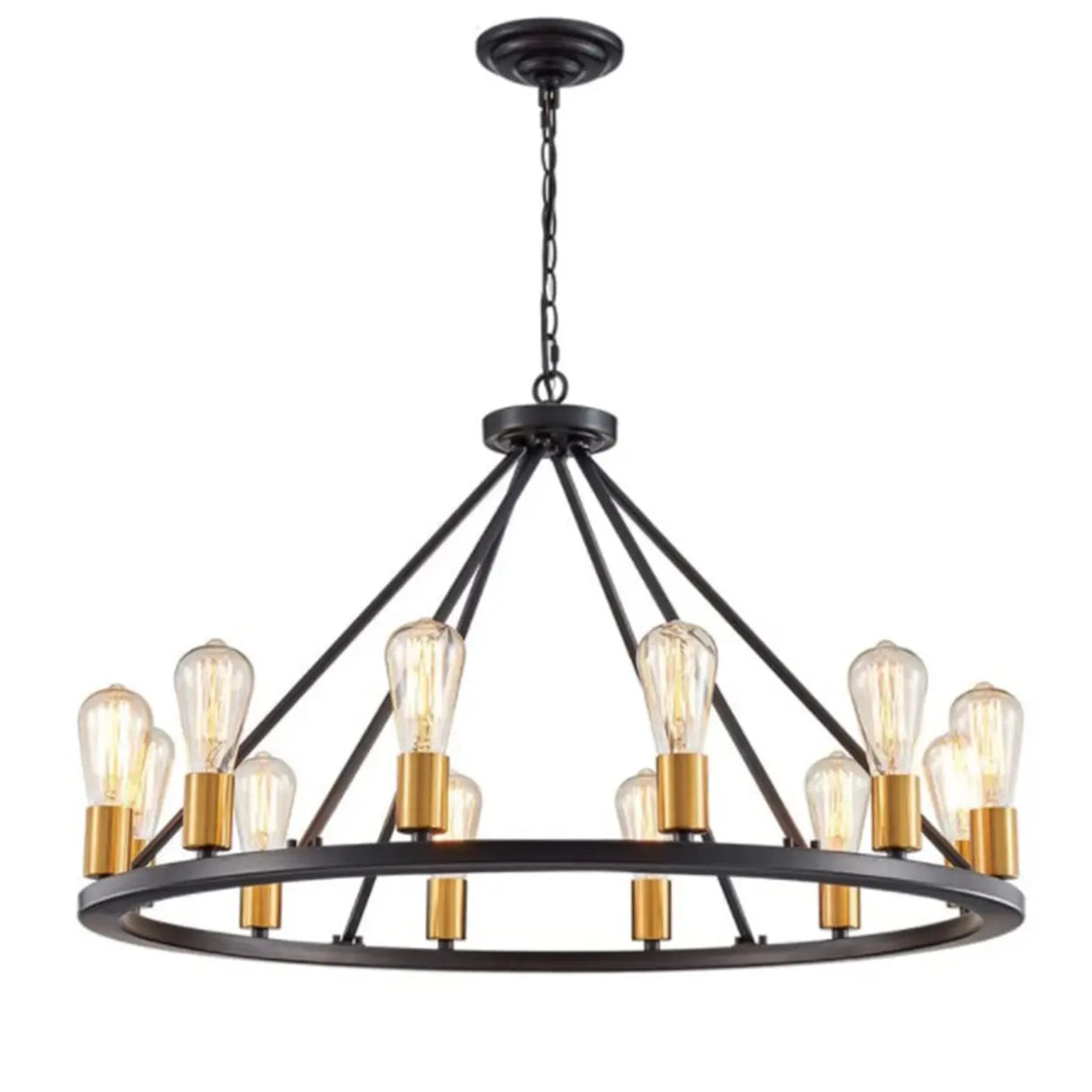 Antique Black Wagon Wheel Chandelier Adjustable Chain Image - 6