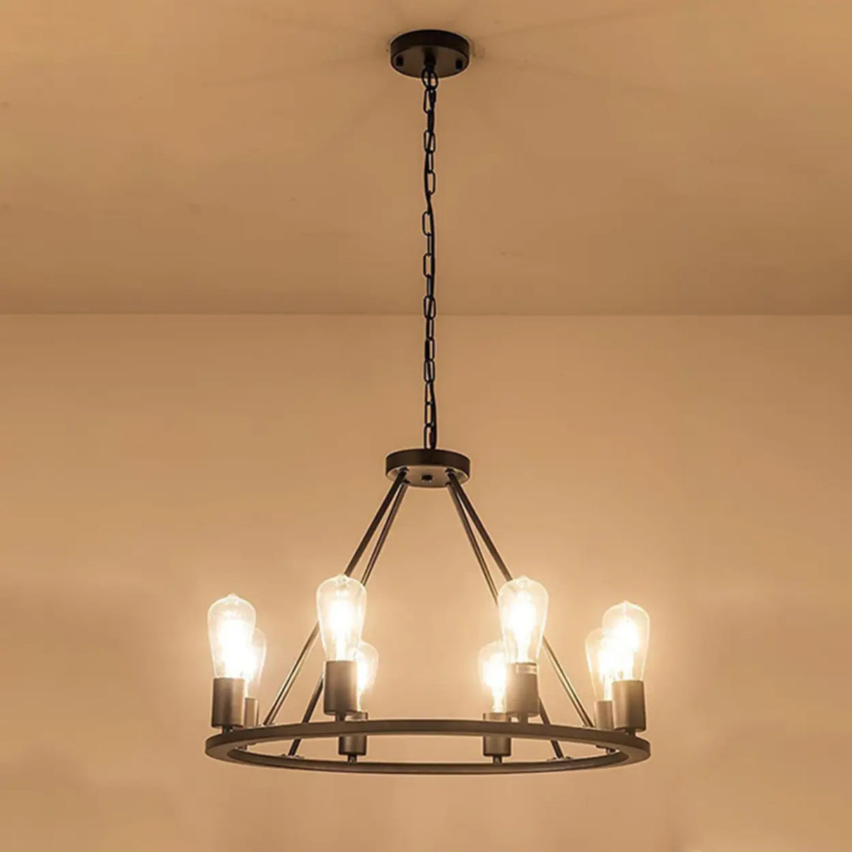 Antique Black Wagon Wheel Chandelier Adjustable Chain Image - 7