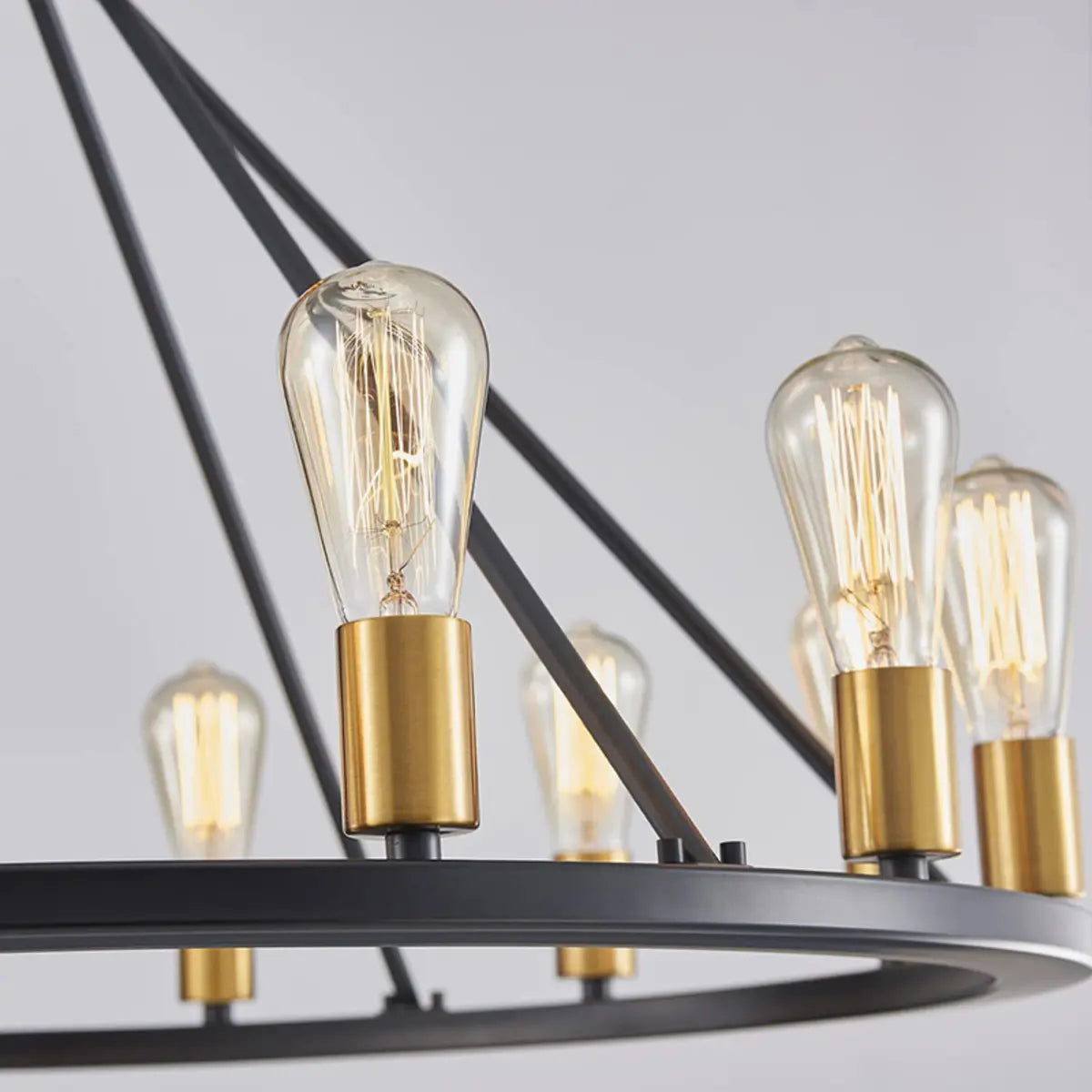 Antique Black Wagon Wheel Chandelier Adjustable Chain Image - 10