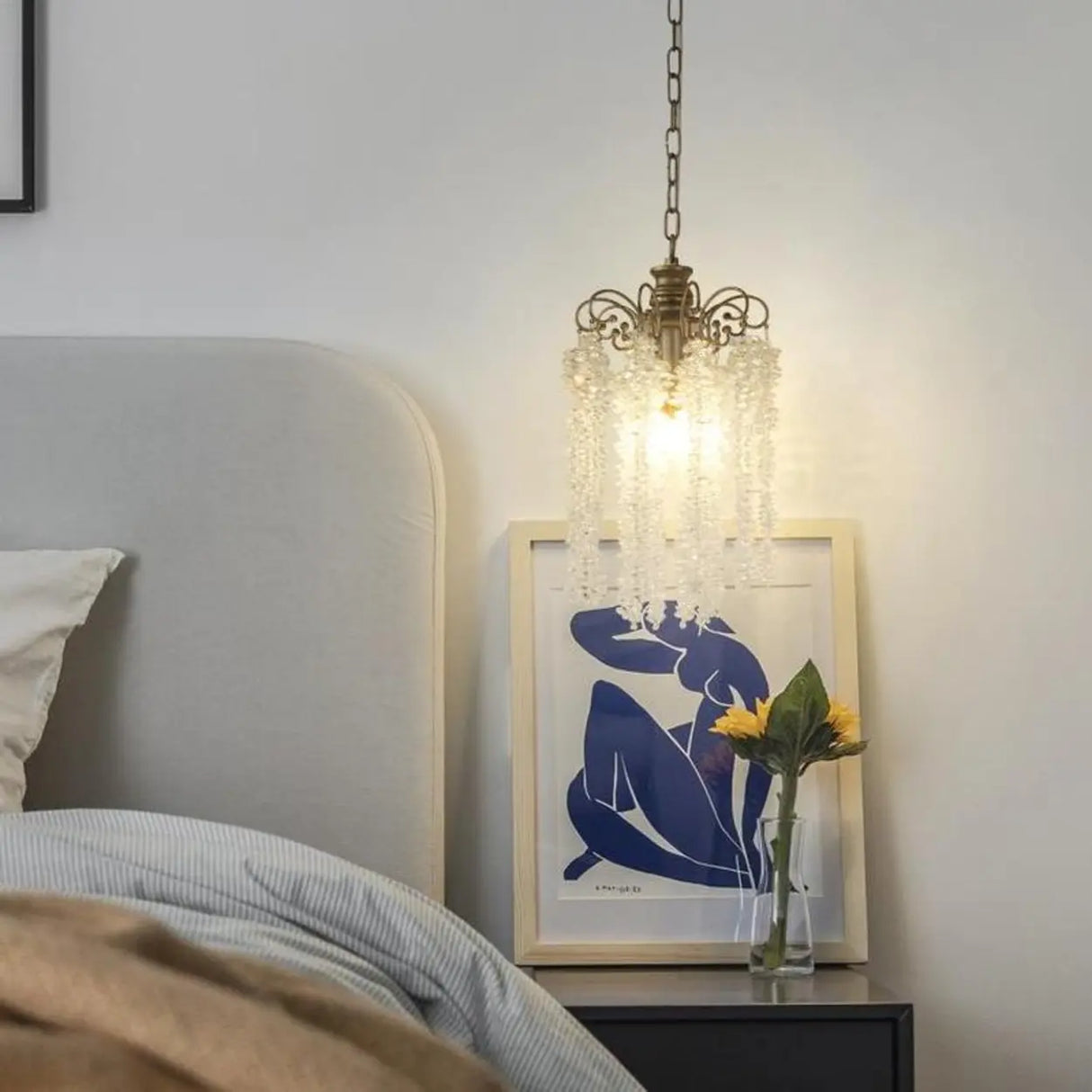 Antique Bronze Chain Bedroom Clear Crystal Pendant Light Image - 3