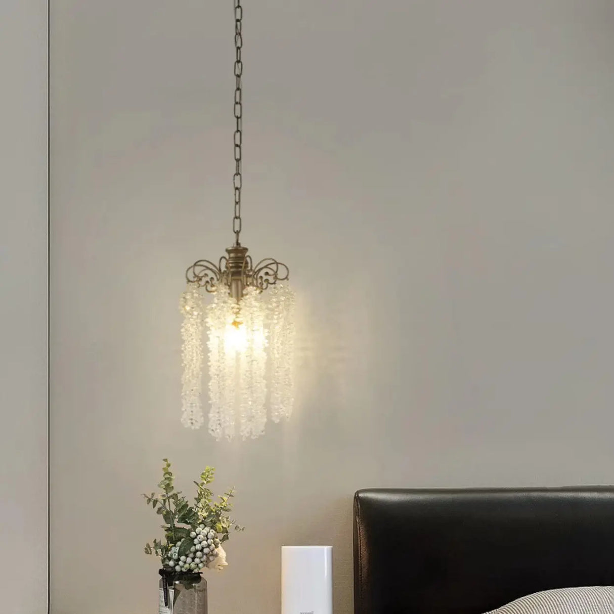 Antique Bronze Chain Bedroom Clear Crystal Pendant Light Image - 5