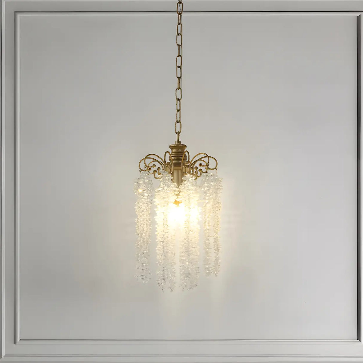 Antique Bronze Chain Bedroom Clear Crystal Pendant Light Image - 7