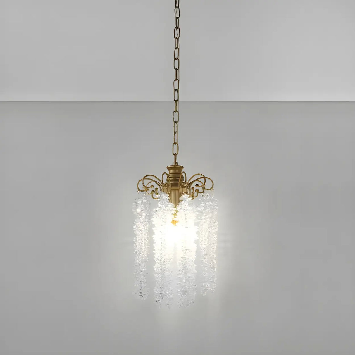 Antique Bronze Chain Bedroom Clear Crystal Pendant Light Image - 8