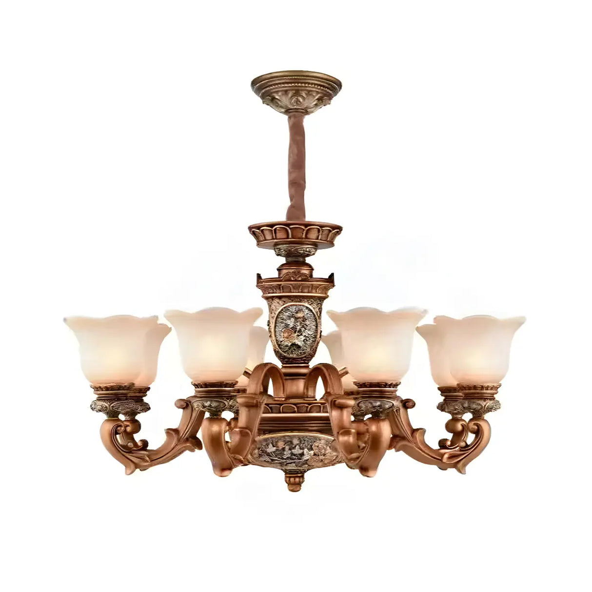 Antique Bronze Frosted Glass Flower Chandelier Bedroom Image - 11