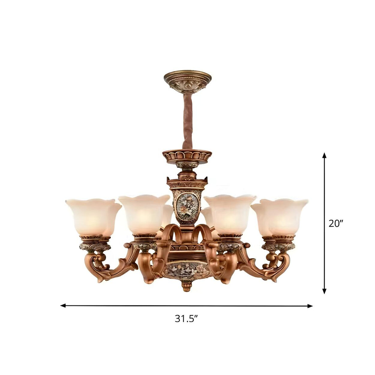 Antique Bronze Frosted Glass Flower Chandelier Bedroom Image - 4