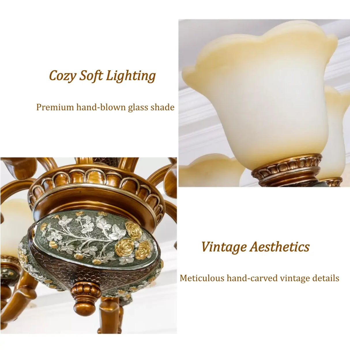 Antique Bronze Frosted Glass Flower Chandelier Bedroom Image - 4