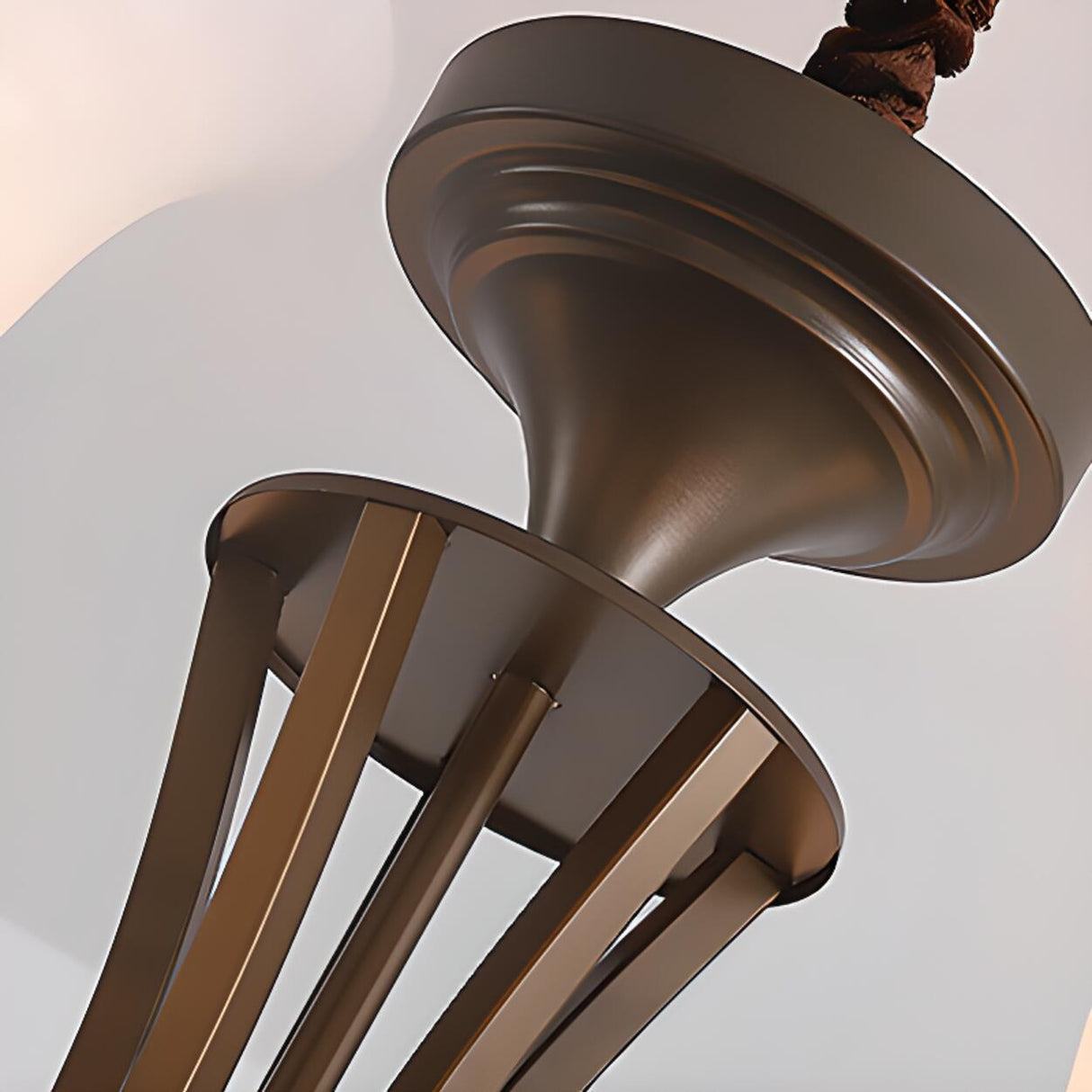 Antique Bronze White Glass Bell Shaped Chandelier Image - 20