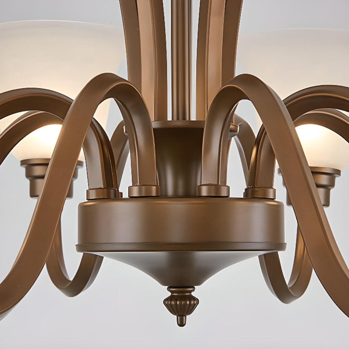 Antique Bronze White Glass Bell Shaped Chandelier Image - 23