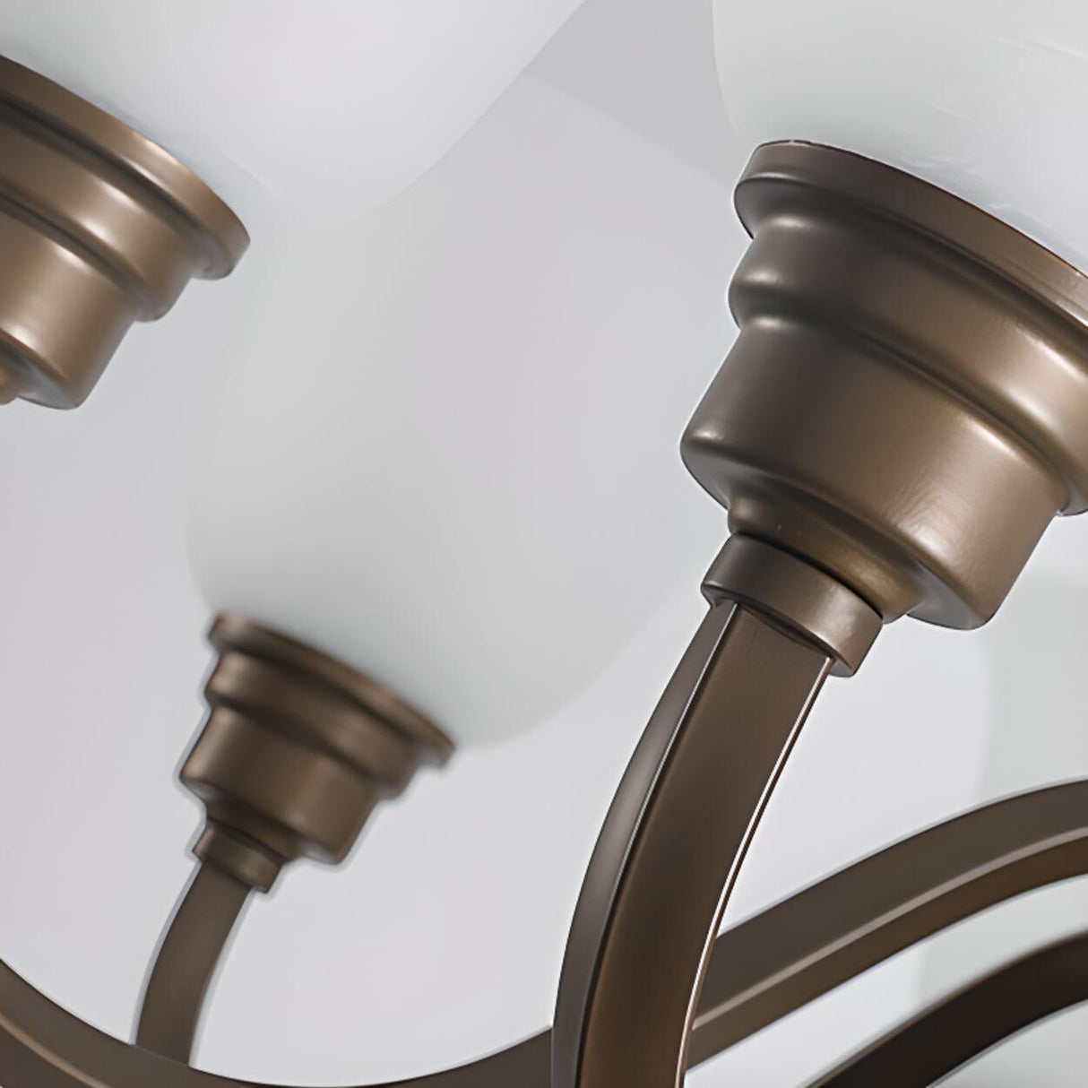 Antique Bronze White Glass Bell Shaped Chandelier Image - 24