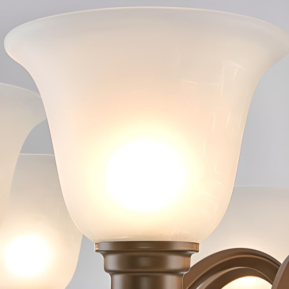 Antique Bronze White Glass Bell Shaped Chandelier Image - 25