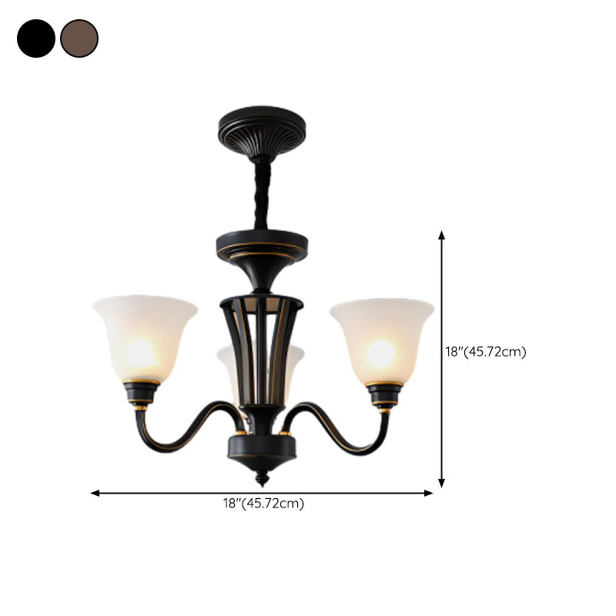 Antique Bronze White Glass Bell Shaped Chandelier